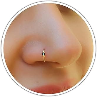 Gold Nose Ring - Thin Small 24 Gauge 7mm Nose Piercing Hoop With Blue Gem - 14k Gold Filled Nose Rings For Women - Handmade Nose Jewelry - Gift Ready