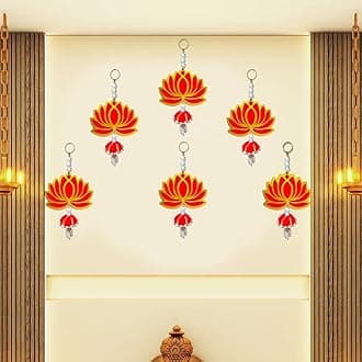 Lotus Red Jhumka Wall Decor Hanging Set of 6 - Diwali Showpiece Gift Home Temple Pooja Festival Wedding Marriage Stage Decoration