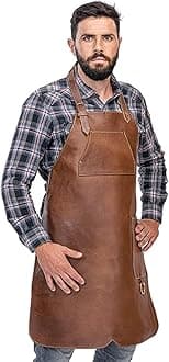 Premium Leather Apron - Full Leather handcrafted BBQ, Working, Barber Apron - One-Cut Style, adjustable Chef`s apron Henry, Brown, one size - adjustable