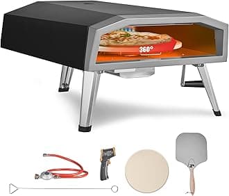 VEVOR Gas Outdoor Pizza Oven, 16-inch Propane Pizza Ovens with Auto Rotatable Stone, Large Portable Pizza Maker for Outside BackYard Camp, Waterproof Bag, Peel, IR Thermometer, CSA Certified, Black
