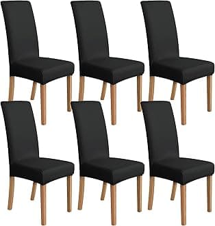 Amazon Basics Stretch Dining Chair Covers, Set of 6, Black, Solid