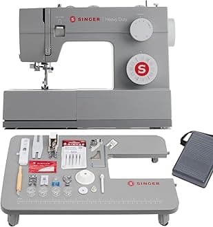 SINGER Heavy Duty Holiday Bundle – 4452 Sewing Machine with Extension Table & 2 Presser Feet | Strong Motor, 110 Stitch Applications, Full Metal Frame, 1-Step Buttonhole & LED Light