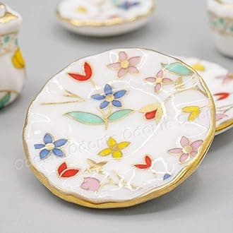 Odoria 1:12 Miniature 15Pcs Porcelain Tea Cup Set Flowers Pattern Dollhouse Kitchen Food Accessories