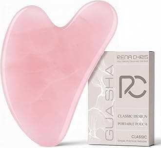 Rena Chris Gua Sha Facial Tools, Rose Quartz Guasha Tool for Acupuncture, Manual Massage Tool for Jawline Sculpting and Puffiness Reducing, Gua Sha Facial Massage Tool, Skin-Care Gift (Pink)