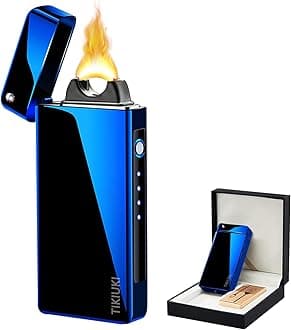 Lighters Electric Lighters Rechargeable Flameless Windproof Plasma Lighter Butane Free Lighters with High Capacity Battery,Lighters for Candle(Blue)