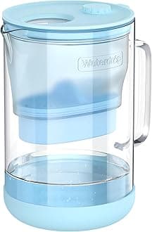 Waterdrop Large Glass Alkaline Water Filter Pitcher with 1 Filter, Enhances Alkaline Water, Eco-Friendly, 10-Cup, for Home and Office, Reduces PFOA/PFOS, Chlorine, Cadmium, Copper, Mercury, Blue