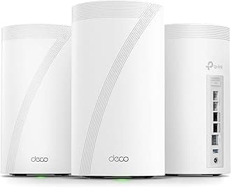 TP-Link 𝐃𝐞𝐜𝐨 BE85 Tri-Band WiFi 7 BE22000 Whole Home Mesh System - 12-Stream 22 Gbps, 2x 10G + 2x 2.5G Ports Wired Backhaul, 8x High-Gain Antennas, VPN, AI-Roaming, 4x4 MU-MIMO, HomeShield(3-Pack)