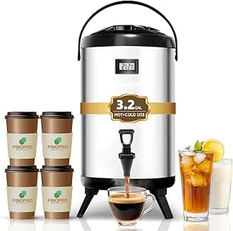 Insulated Beverage Dispenser - Thermal Hot and Cold Tea Dispenser - Stainless Steel 12L/3.2Gal with Spigot for Hot Coffee & Tea, Cold Milk & Juice - (Silvery)
