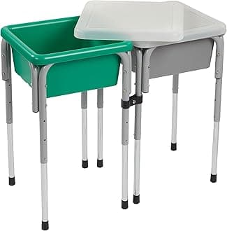 ECR4Kids 2-Station Sand and Water Adjustable Play Table, Sensory Bins, Grey/Emerald