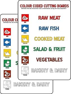 Colour Coded Chopping Boards Sign Kitchen food safety sign - Self adhesive sticker Pack of 2 (300mm x 200mm)