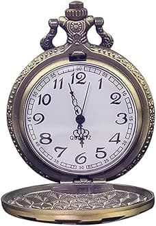 SYOSI Vintage Flip Pocket Watch, Retro Quartz Pocket Watch Necklace Chain Watches Pendant Clock Decoration, Bronze Crystal Pocket Watch, Unisex Adult Gift