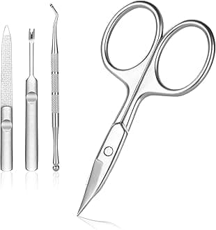 URAQT Nail Scissors, 4 PCS Manicure Kit, Sharp Curved Cuticle Scissors for Men and Women, Multi-Purpose Stainless Steel Beauty Cutter for Nail, Toenail, Eyebrow, Eyelash