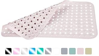 Yimobra Bathtub Mat Non Slip, 34.5x15.5 Inch Long Shower Mat with Drain Holes Suction Cups, Bath Mats for Inside Shower, Machine Washable, BPA, Latex, Phthalate Free, Light Pink