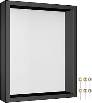 Califortree 8x10 Shadow Box Picture Frame with Soft Linen Back - Metal Push Pins Included, Memory Shadow Box Display Case for Bouquet Awards Medals Wedding Photos and More, Black