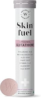 - Skin Fuel Liposomal Glutathione 90% (600mg)|Hyaluronic Acid, Vitamin C & E | 4X Absorption |Skin Radiance, Anti-Pigmentation & Hydration | Blueberry Mint Flavour | 15 Veg Tablets