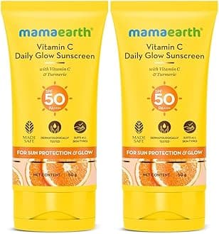 Vitamin C Daily Glow Sunscreen with Vitamin C & Turmeric | For Sun Protection, Tan Protection & Glow | SPF 50 & PA++++ Protection | No White Cast | Lightweight & Non-Sticky | Brightens Skin | In-Vivo Tested | For All Skin Types | 50 g x 2
