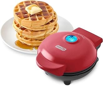 Dash Mini Waffle Maker- Compact Electric Iron for Creative Homemade Treats - Nonstick Surface - Easy-to-Clean - Perfect for Kids & Families - Red