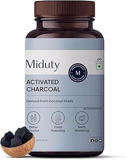 Miduty Activated charcoal 600 mg | Edible Coconut Shell Charcoal For Detox Body, Jet lags, Detox Alcohol | Pack - 60 capsules
