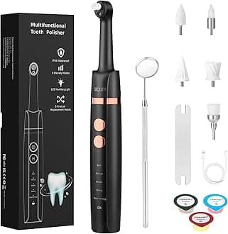 Tooth Polisher - SIQUER Plaque Remover for Teeth Whitening Dental Tools Electric Tartar Polishing Teeth Cleaning Kit with LED Light 5 Speed Modes with 5 Replacement Brush Heads (Black)