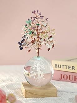 Crystal Tree of Life, 7 Chakra Healing Tree with Multicolor Night Light Crystal Ball for Meditation Relaxation, Spiritual Gift for Women, Mother (3D Mom & Kid Figurines)