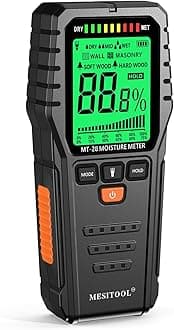Pinless Moisture Meter MESITOOL Digital Moisture Meters for Wood Lumber Moisture Detector for Firewood Concrete Come with 9v Battery and Carry Bag (MT28)