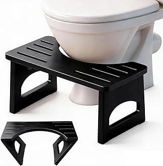 Foldable Toilet Stool, 7 Inch Poop Stool for Bathroom, Bamboo Toilet Stool Squat Adult, Collapsible Squatting Potty Stool with Non-Slip Strip - Improve Squatting Posture and Comfort, Black