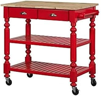 Bernards Natural Kitchen Island, red