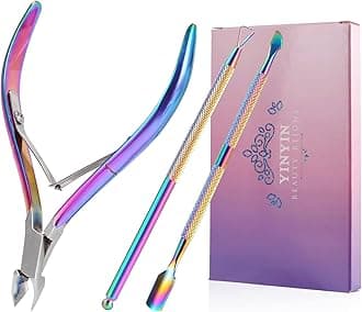 Cuticle Trimmer with Cuticle Pusher and Cutter,YINYIN Cuticle Remover Cutter Nipper Clippers Durable Pedicure Manicure Tools for Fingernails and Toenails(Rainbow)