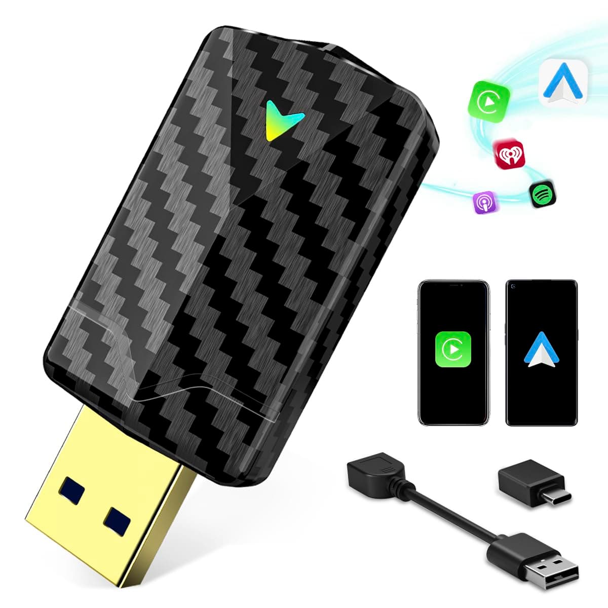 2025 Pro Mini Wireless CarPlay Adapter & Android Auto Wireless Adapter, Converts Wired to Wireless, Fast Stable Link, Low Latency, Easy Setup in 2016+ Wired Cars, iOS 10+ & Android 11+, USB/Type-C