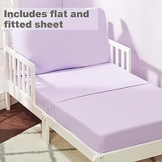 EVERYDAY KIDS 4 Piece Toddler Bedding Set - Includes Comforter, Flat Sheet, Fitted Sheet and Pillowcase - Solid Purple