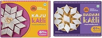GO DESi Premium Kaju Katli 200 grams, 61% Cashews and Badam Katli 200 grams, 61% Almonds, Rakhi Gift for Sister and Brother, Indian Sweets Gift Pack, DESi Meetha, Sweets Indian Mithai