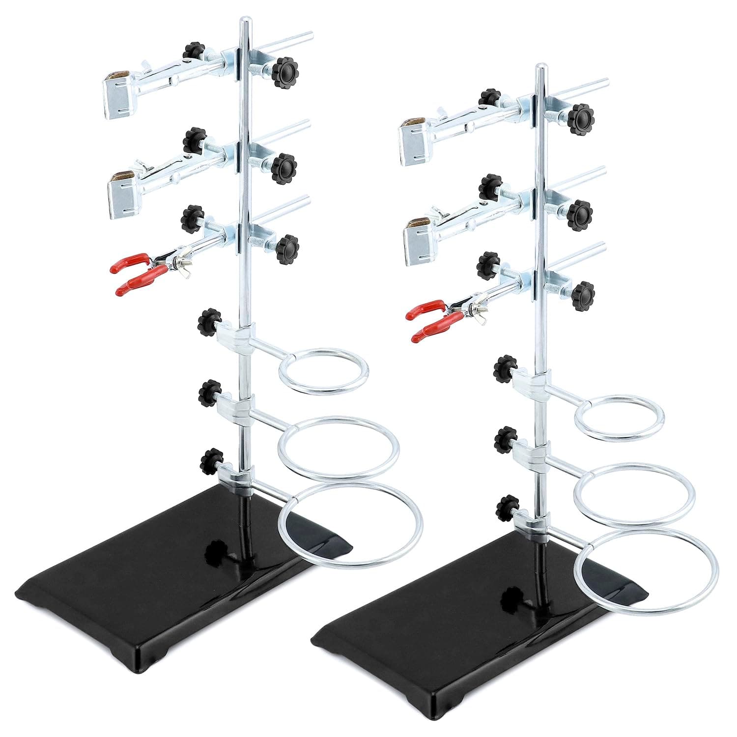 QWORK Lab Support Stand Set – 2 Sets Adjustable Metal Clamp and Ring Frame for Teaching, Chemistry & Physics