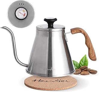 Harriet Gooseneck Kettle, 37oz (1.1L) Pour Over Kettle with Built-in Thermometer Coffee Kettle with Anti-Hot Handle, Anti-Rust Stainless Steel with Flow Spout Design For Drip Coffee