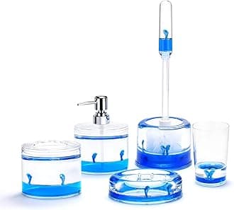 Locco Decor 5 Piece Acrylic Liquid 3D Floating Motion Bathroom Vanity Accessory Set Dolphin