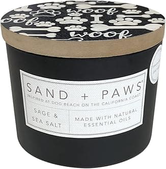 Sand + Paws Scented Candle - Sage & Sea Salt - Additional Scents and Sizes –Luxurious Air Freshening Jar Candles Neutralize pet Odors and Enhance Home décor – 100% Cotton Lead-Free Wicks - 12 oz