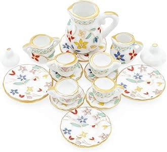 1/12 Miniature Porcelain Tea Set 15Pcs Dollhouse Decoration Accessories, Blossom