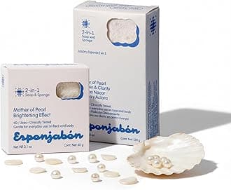 T.Taio Esponjabon Mother of Pearl Soap Sponge - Refreshing Shower Scrubber for Bath Wash & Oil Removal - Bathroom Necessities with Invigorating Scents - Mini Pearl Included