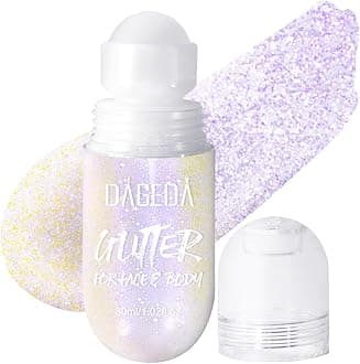 DAGEDA Body Glitter Gel, Roll-on Face Glitter for Mermaid Makeup Festival Rave Accessories, Holographic Hair Glitter Gel,Body Shimmer Halloween Makeup for Rave Party(Neon Violet)