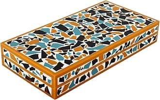 Handicrafts Home Large Decorative Storage Box 12x6– Coffee Table Organizer Box, Modern Home Décor Accent, Keepsake Memory Box, Jewelry Storage Box, Boho Decorative Box with Lid for Shelf, Mantle Decor