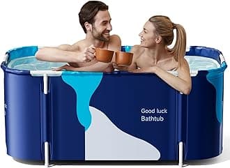 Warmiehomy Portable Foldable Bathtub for Adults, 140x50X55cm Freestanding Soaking Bathtub with Cushion, Hot Bath Ice Bath SPA Tub for Shower, Folding Bathtub for Adults Kids, Milk Style