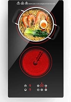 Electric Cooktop 2 Burner 110v 12 inch Infrared Stove Top Built-in, 9 Heating...