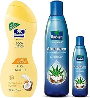 Parachute Advansed Soft Touch Body Lotion for Women & Men, All Skin types, 250ml & Parachute Advansed Aloe Vera Enriched Coconut Hair Oil, 250ml + 75ml | For Soft, Strong Hair
