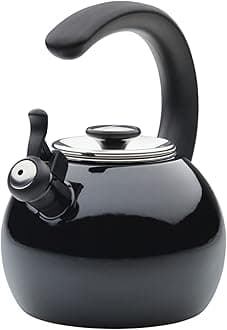 48166 Whistling Teakettle/Teapot with Flip-Up Spout, Enamel on Steel, Black