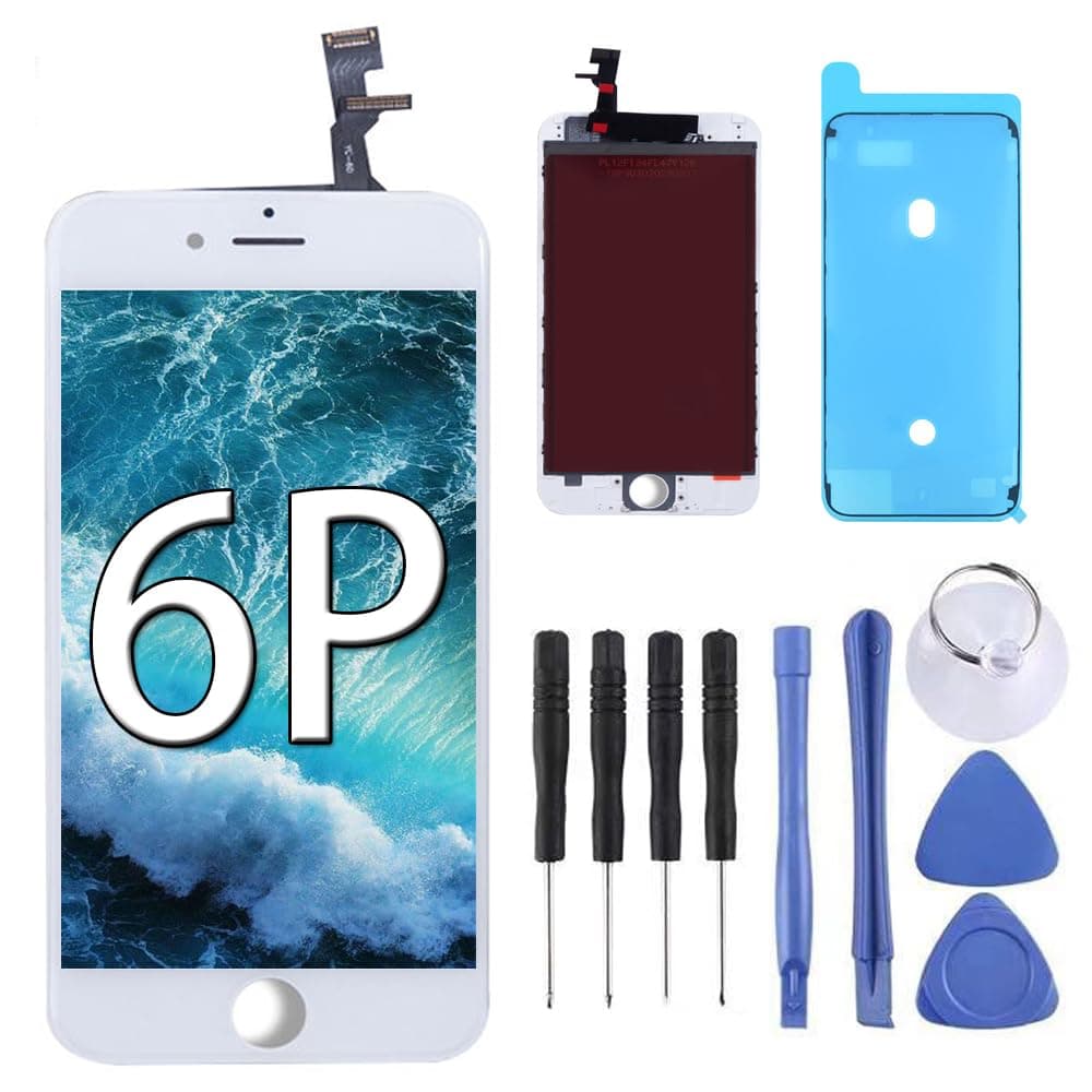 for iPhone 6 Plus Screen Replacement White LCD Digitizer Touchscreen Frame Assembly with Full Service Tool, Screen Waterproof Adhesive for A1522, A1524, A1593 (6 Plus LCD White)