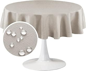 FantasDecor Round Table Cloths Linen Textured Solid Tablecloth 70 x 70 Inch Spill-Proof Waterproof Table Cloth Decorative Fabric Table Cover for Dining Table, Buffet Parties and Camping, Taupe
