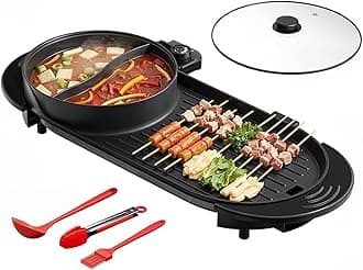 AORAN 2200W Electric Grill & Hot Pot Combo with Dual Zone Control - 26.6" Large Yin-Yang Nonstick Skillet, Indoor Smokeless BBQ Grill for Family Party, Adjustable Temperature & Easy Clean
