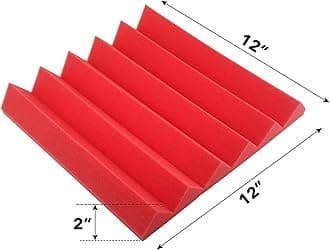 JBER 24 Pack Red and Charcoal Acoustic Panels Studio Foam Wedges Fireproof Soundproof Padding Black Wall Panels 5 X 30 X 30 cm(RedBlack)