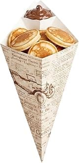 Restaurantware-11.5-Inch Eco-Friendly Finger Food Cones with Built-in Condiment Dipping Pocket: Perfect for Appetizers - Food-Safe Paper Cone with Newsprint Styling - Disposable - 100-CT