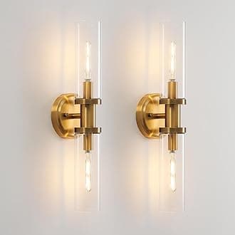 Wall Sconces Set of Two Brushed Brass Gold Sconces Lighting with Clear Glass Wall Lamp Modern Wall Sconce Light Fixtures Sconces Decor Set of scones Lights Set of 2
