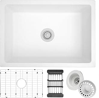 White Kitchen Sink, White Granite Composite Kitchen Sink, 27 Inch Undermount Quartz Stone Kitchen Sinks, 27" x 18" x 9" Single Bowl Kitchen Sinks With Accessories